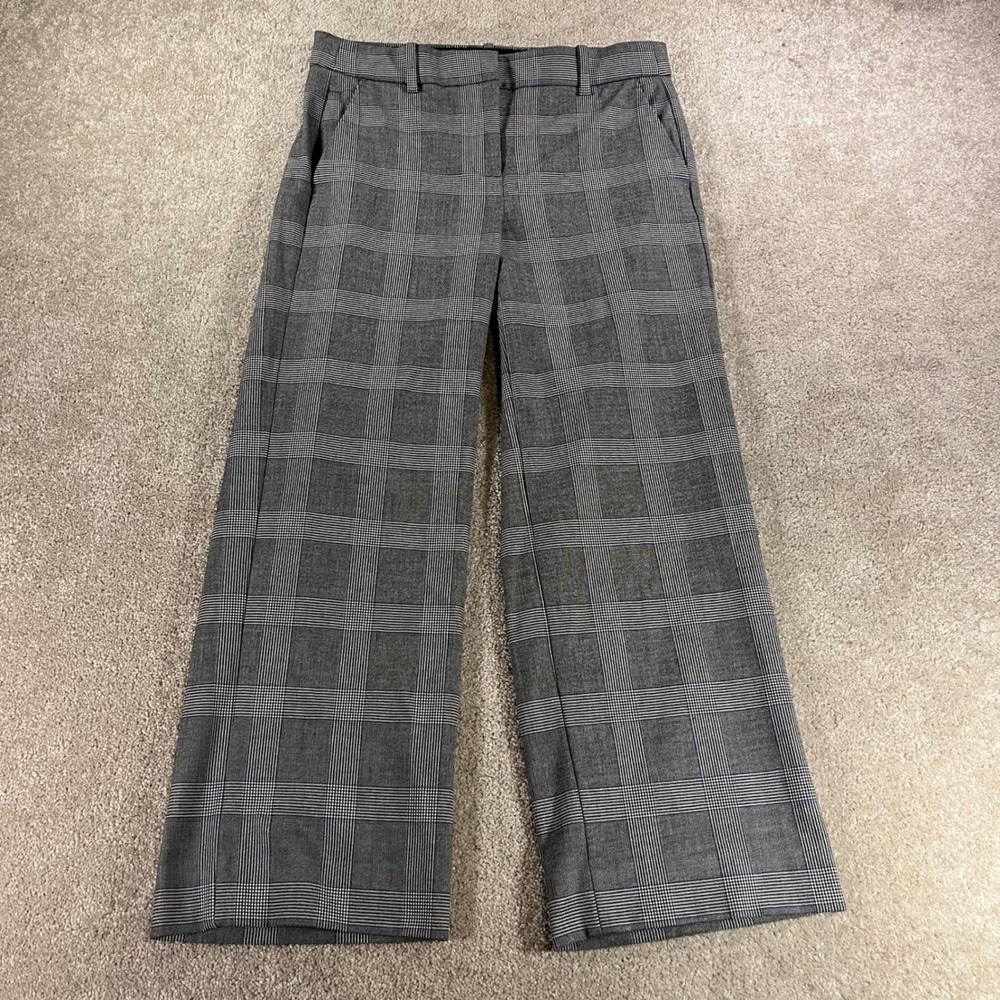 J.Crew Plaid Wide Leg Trousers Womens 4 Grey Glen Check High Rise Stretch Pants
